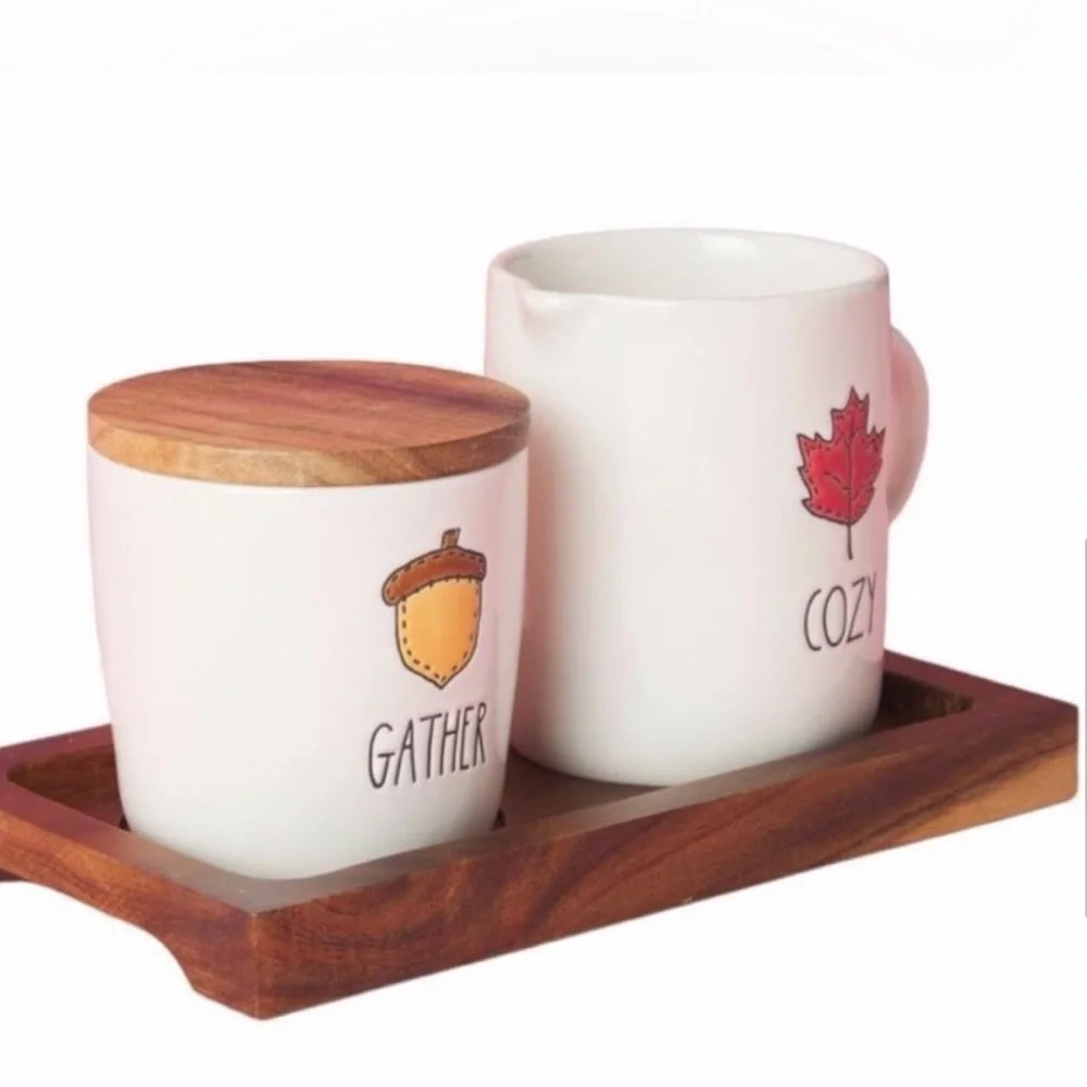 Rae Dunn 3 piece cream and sugar set (Gather Cozy)